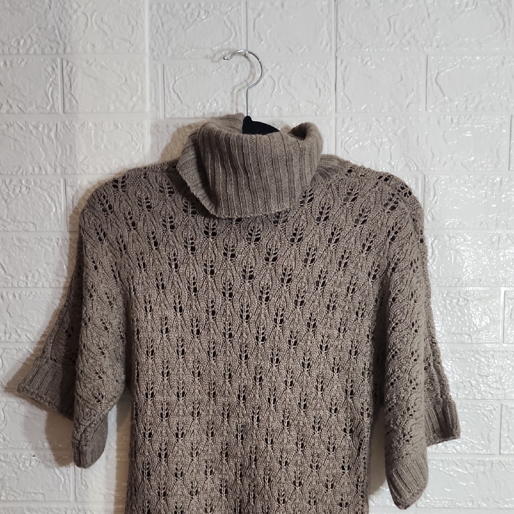 Kenar Taupe Cowl Neck Sweater with Fringe - Picture 6 of 7